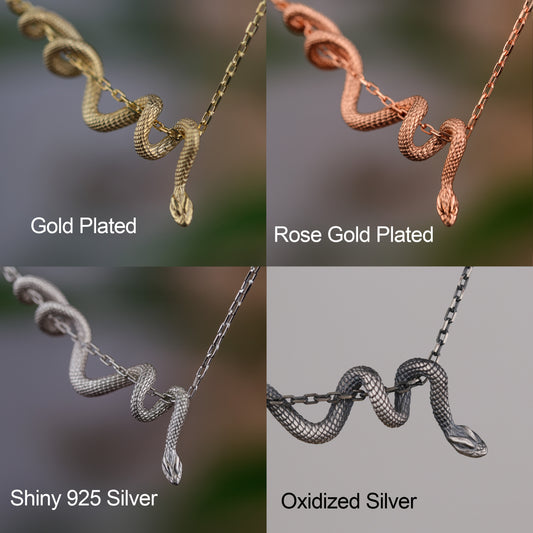 Yılan 925 Gümüş Altın Kaplama Kolye