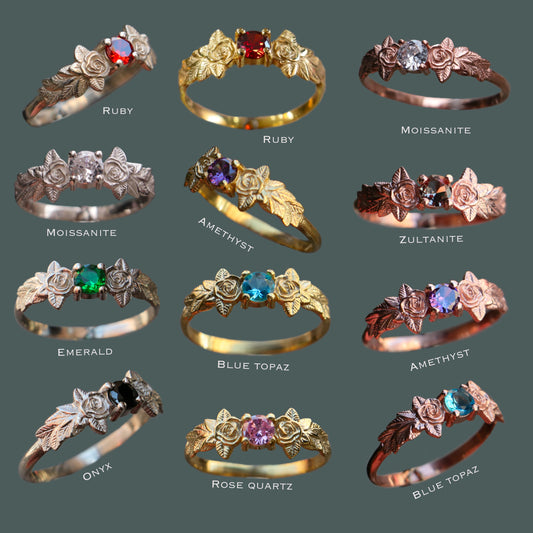 Leaves Garnet 925 Silver Gold Plated Ring