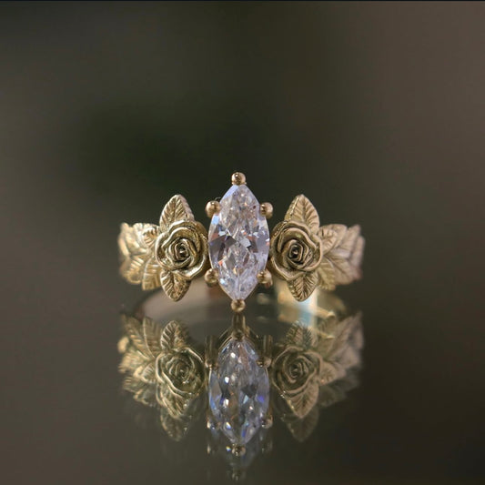 Marquise Moissanite Leaves 925 Silver Ring