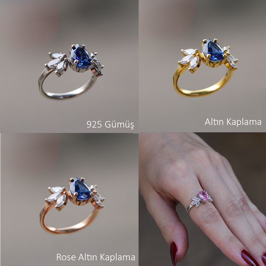 Damla Ruby ve Markiz Mozanit 925 Gümüş Yüzük