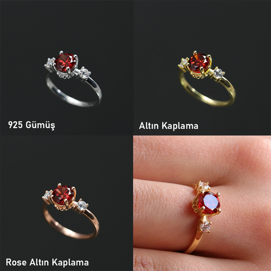 18 Carat Gold Plated 925 Silver Ring with Garnet Stone