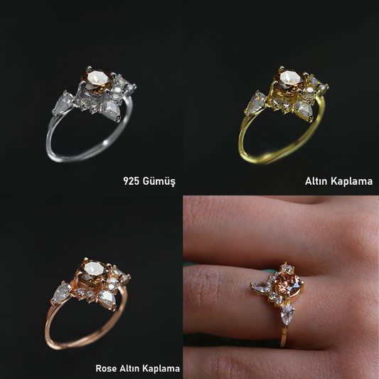 Citrine and Moissanite Gold Plated 925 Silver Ring