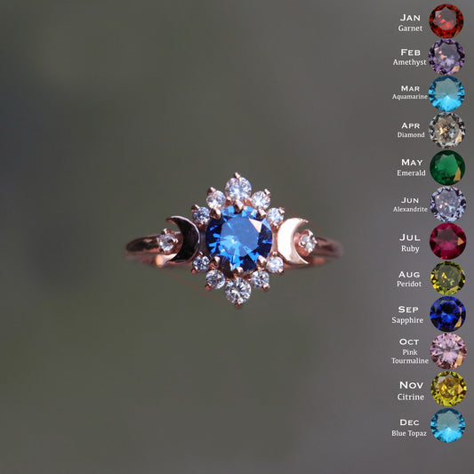 Moon Goddess Sapphire and Moissanite 925 Silver Ring