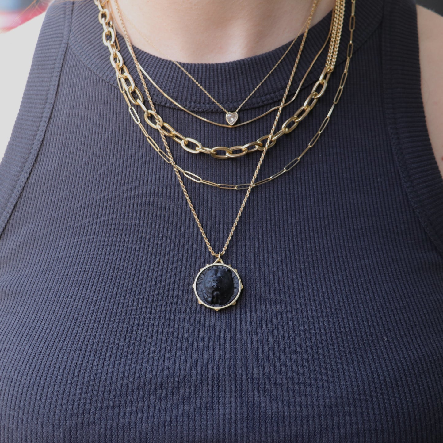 Marble Lion 925 Silver Gold Plated Necklace