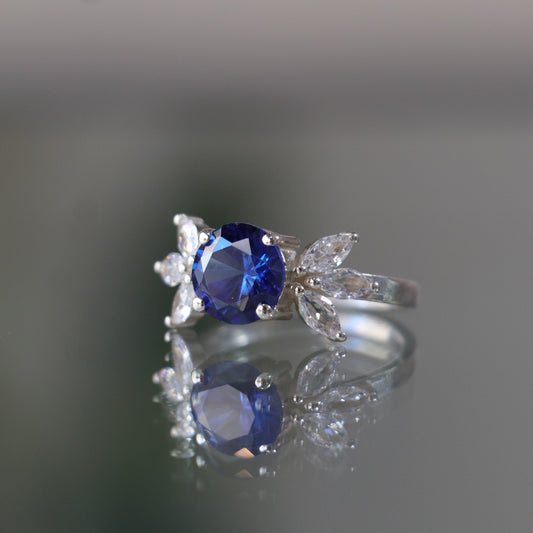 Diamond Cut Tanzanite and Marquise Moissanite 925 Silver Ring