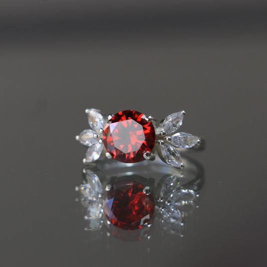 Brilliant Cut Ruby and Marquise Moissanite 925 Silver Ring
