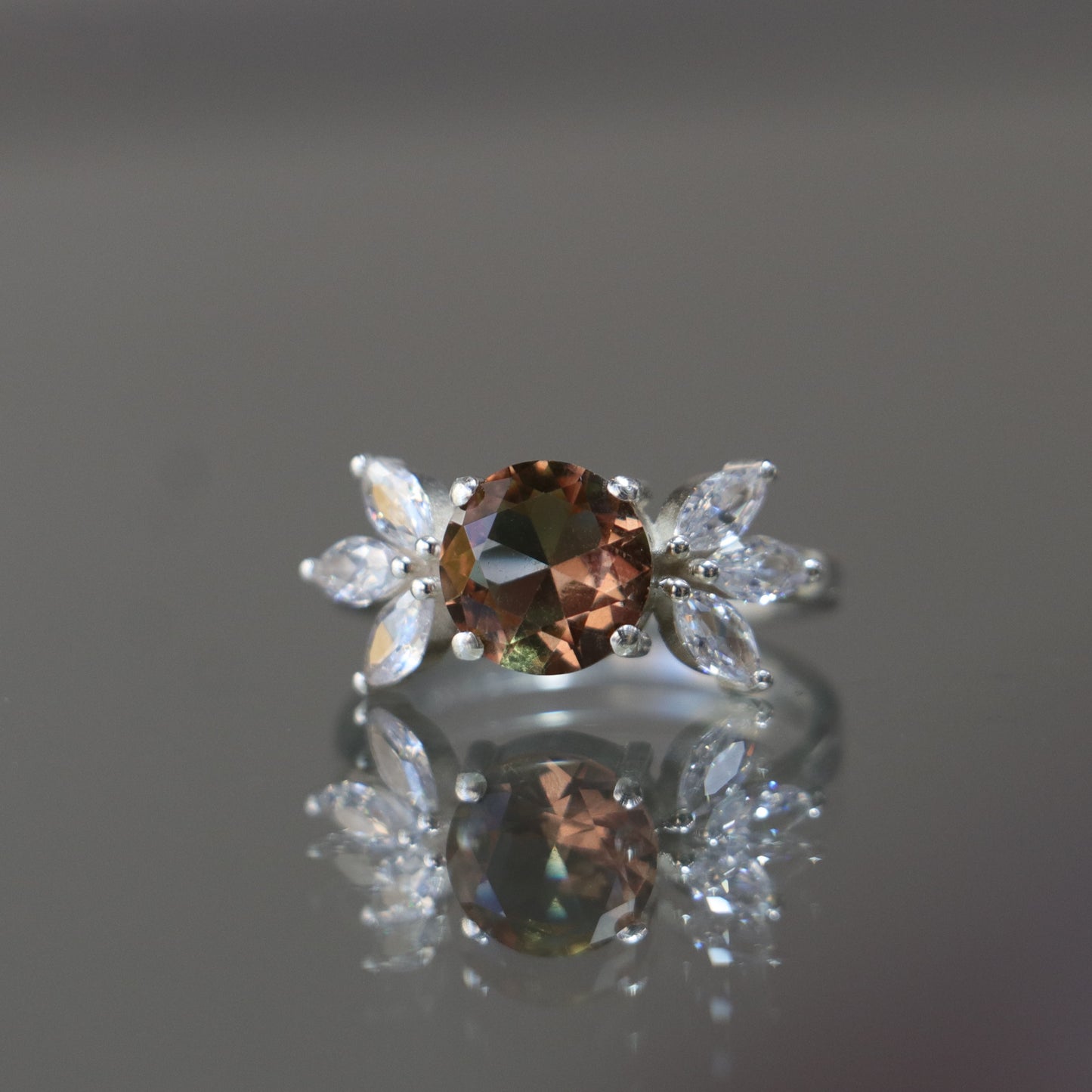 Diamond Cut Tanzanite and Marquise Moissanite 925 Silver Ring