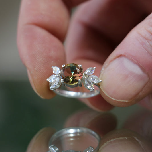 Diamond Cut Zultanite and Marquise Moissanite 925 Silver Ring