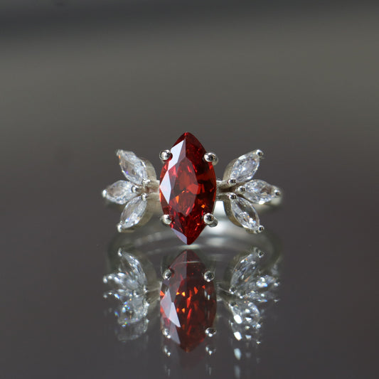 Marquise Ruby and Moissanite 925 Silver Ring
