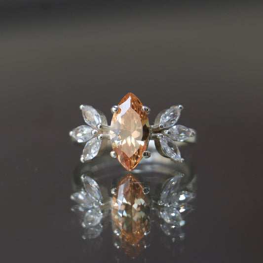 Marquise Citrine and Moissanite 925 Silver Ring