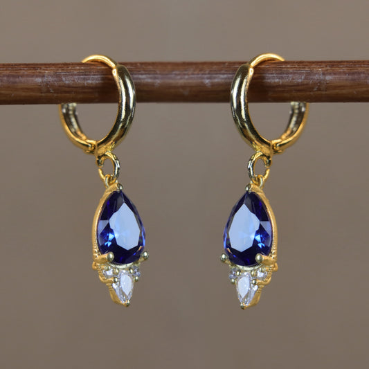 Damla Lab. Safir ve Mozanite Taşlı 925 Gümüş Küpe