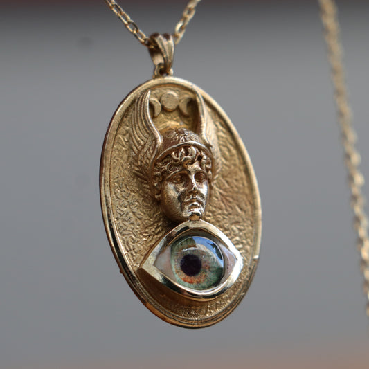 Hermes Medallion Green Eye Necklace