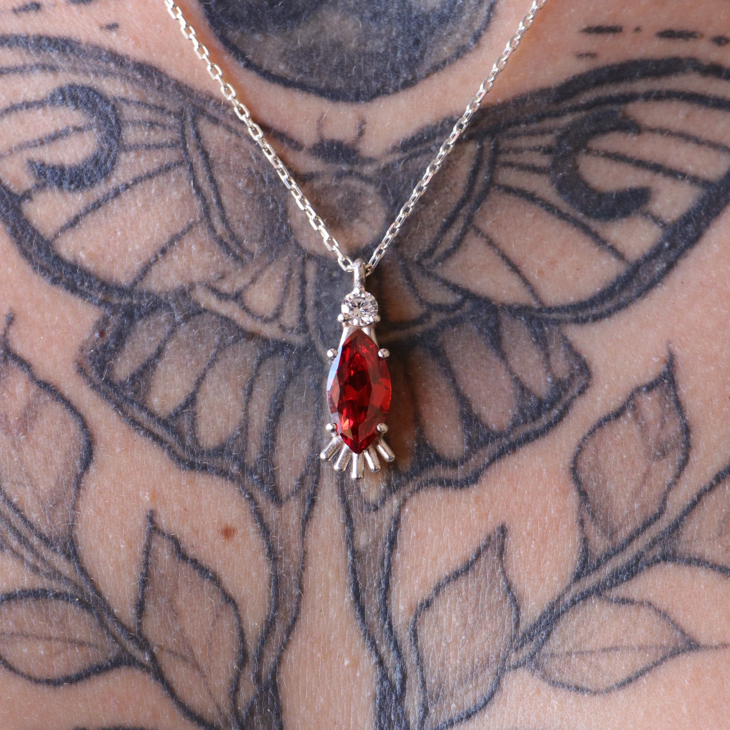 Marquise Ruby and Moissanite 925 Silver Necklace