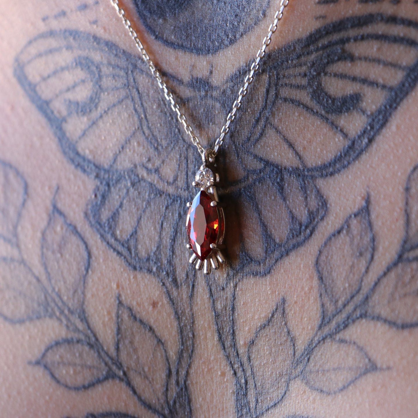 Marquise Ruby and Moissanite 925 Silver Necklace