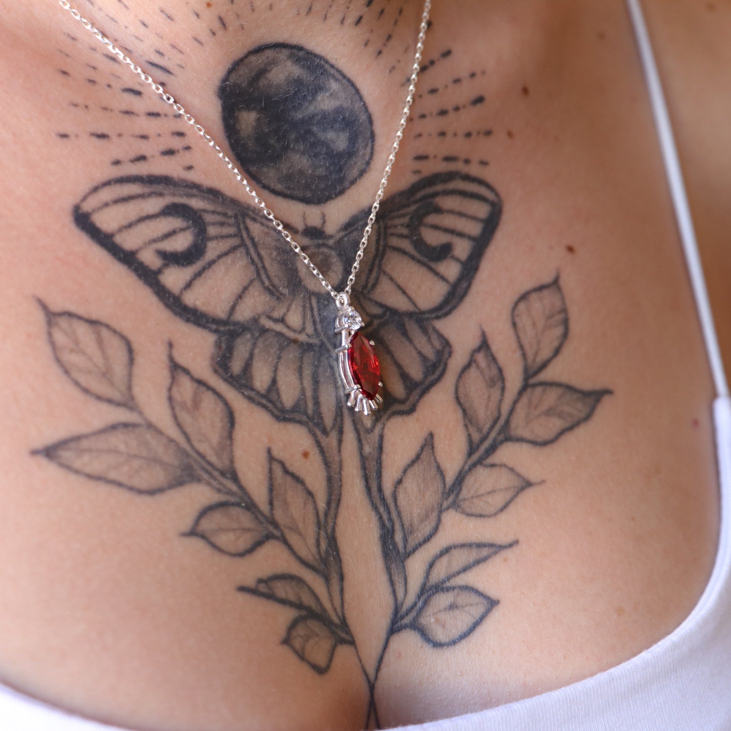 Marquise Ruby and Moissanite 925 Silver Necklace