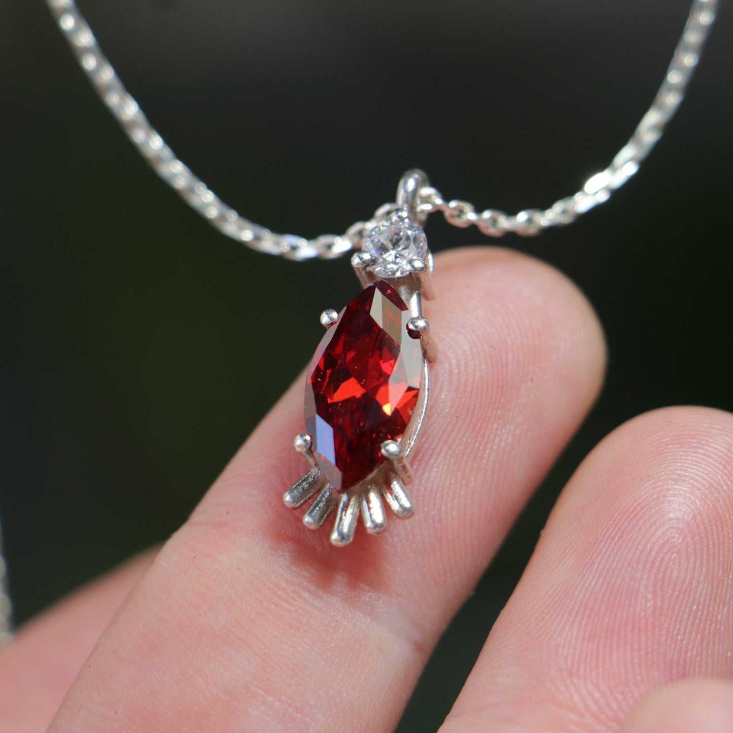 Marquise Ruby and Moissanite 925 Silver Necklace