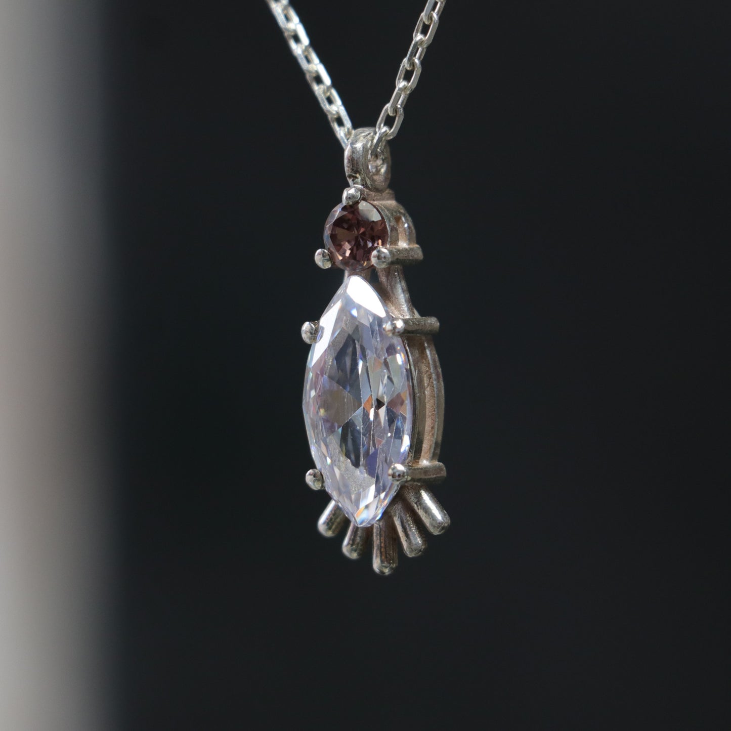 Marquise Moissanite and Brown Moissanite 925 Silver Necklace