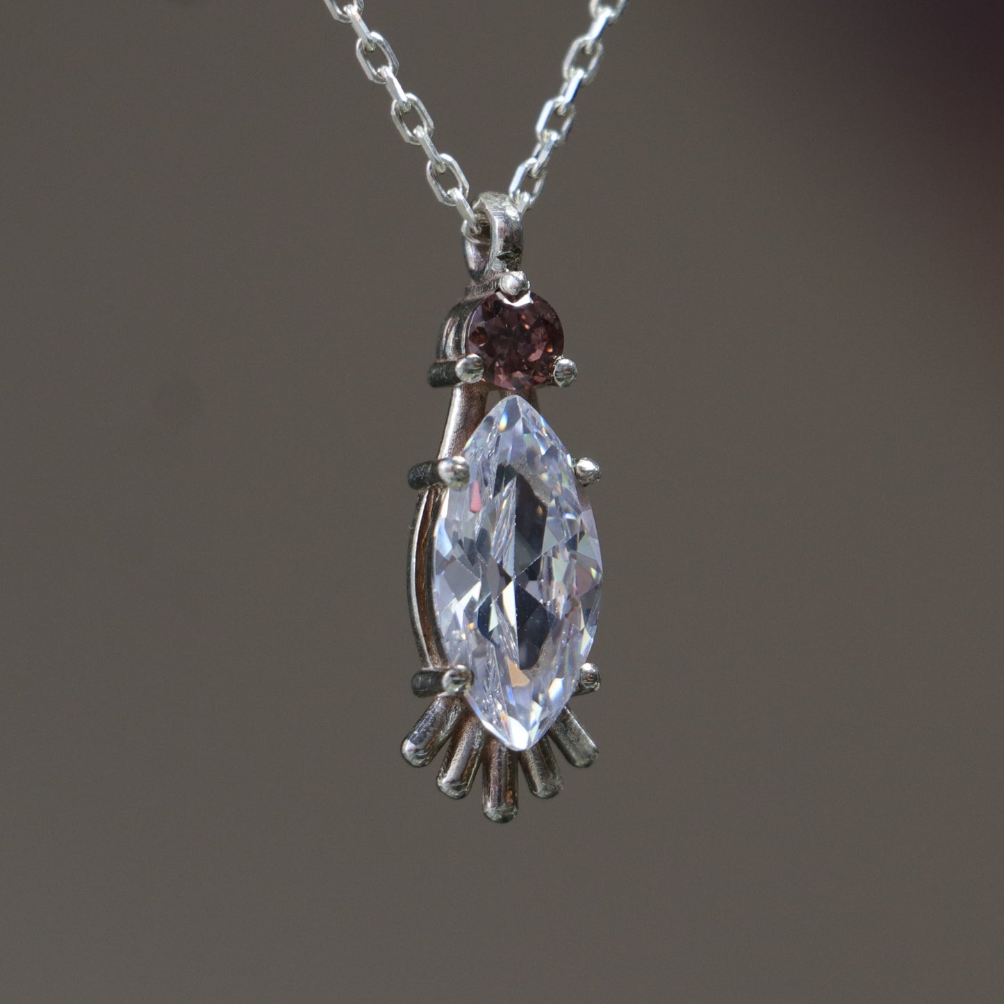 Marquise Moissanite and Brown Moissanite 925 Silver Necklace