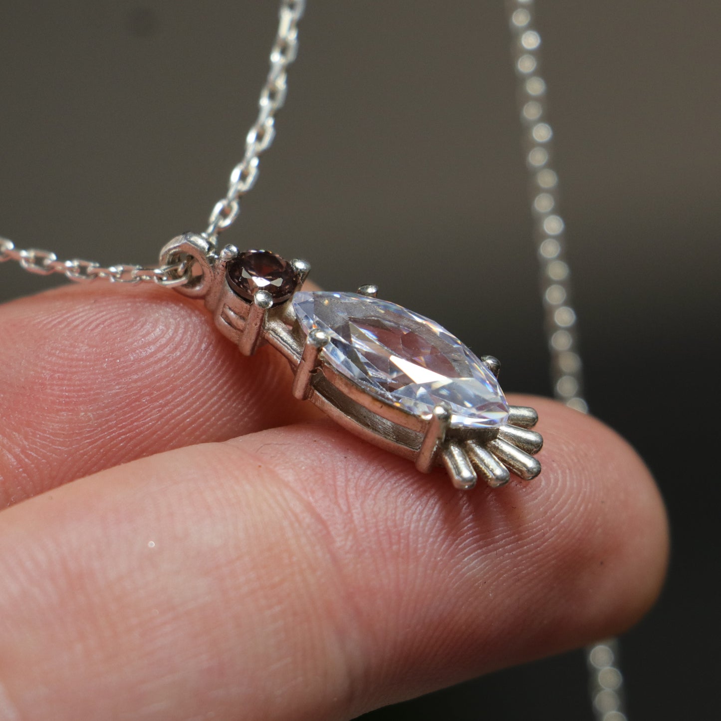 Marquise Moissanite and Brown Moissanite 925 Silver Necklace