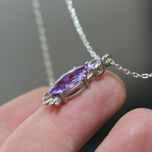 Marquise Soft Amethyst and Moissanite 925 Silver Necklace