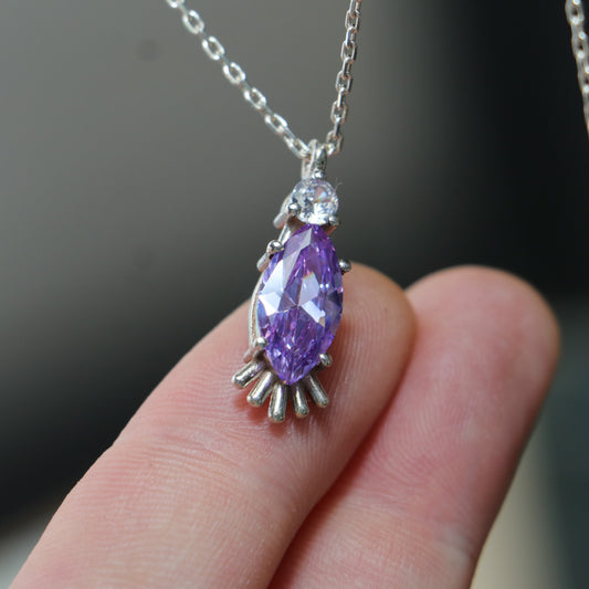 Marquise Soft Amethyst and Moissanite 925 Silver Necklace