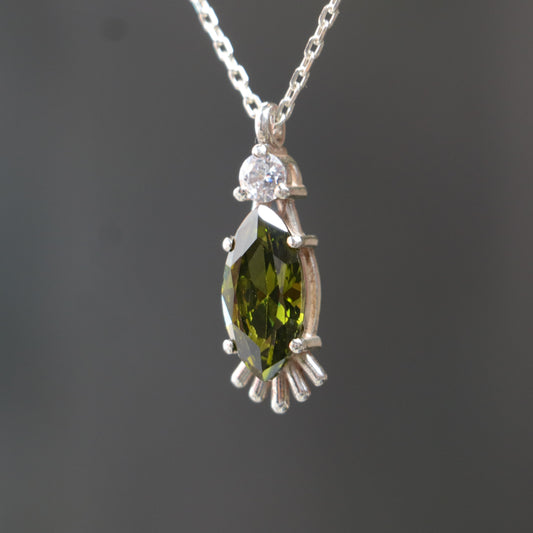 Marquise Peridot and Moissanite 925 Silver Necklace