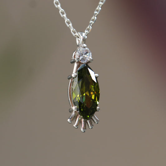 Marquise Peridot and Moissanite 925 Silver Necklace