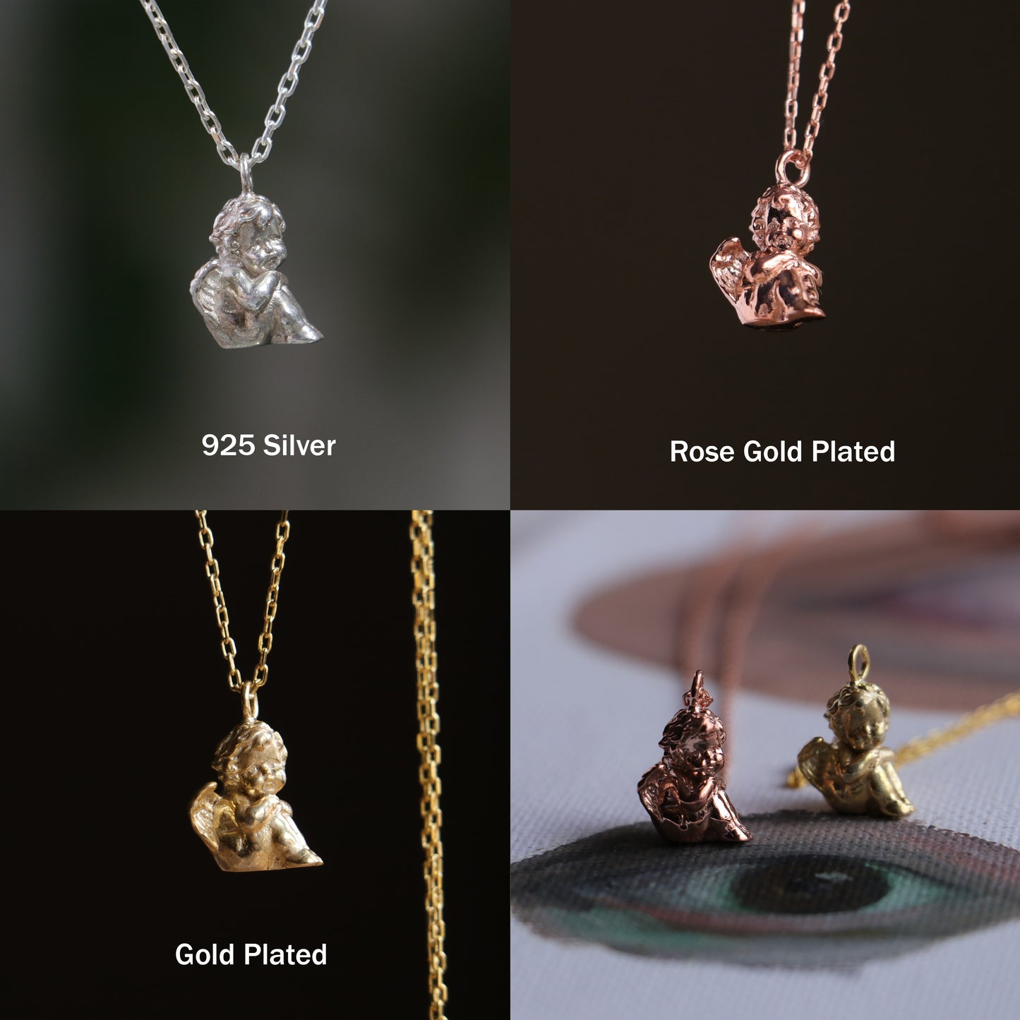 Mini Melek 925 Gümüş Altın Kaplama Kolye