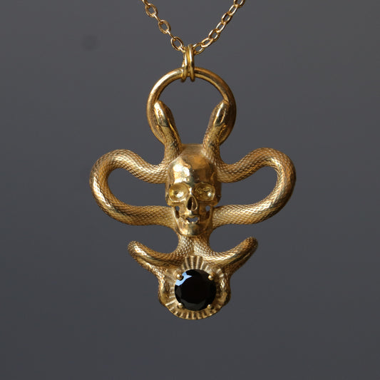 Memento Mori and Snake Oniks 925 Gümüş Kolye
