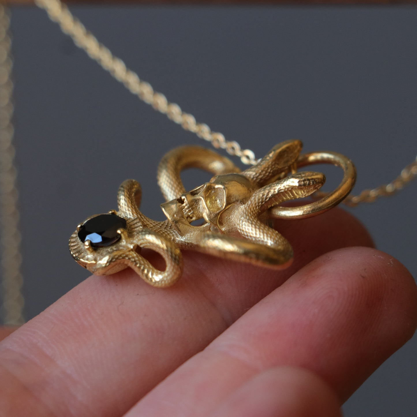 Memento Mori and Snake Oniks 925 Gümüş Kolye