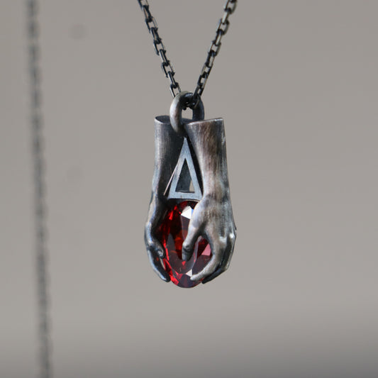 Mini Avuç Oval Ruby 925 Oksitlenmiş Gümüş Kolye