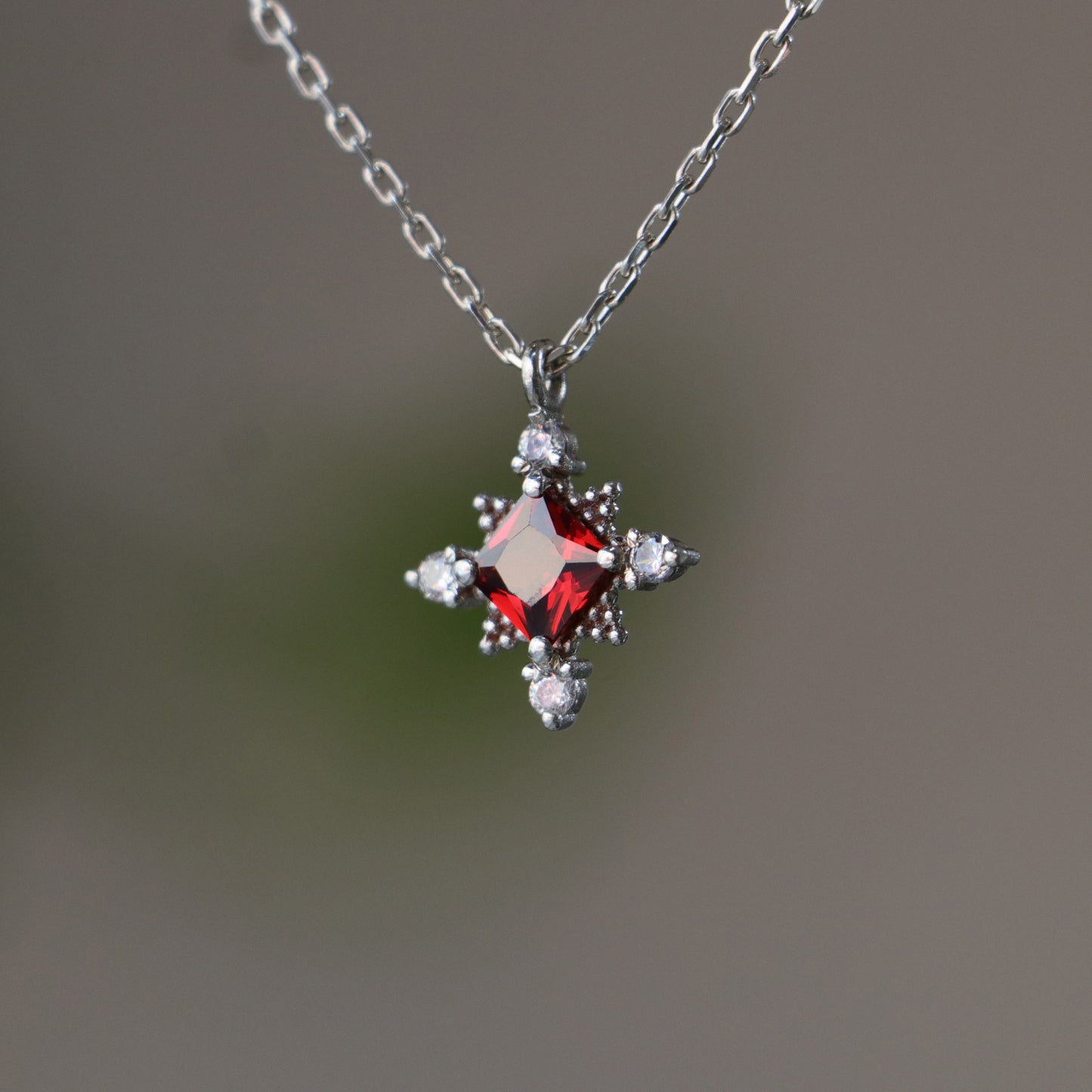 Princess Ruby and Moissanite 925 Silver Necklace
