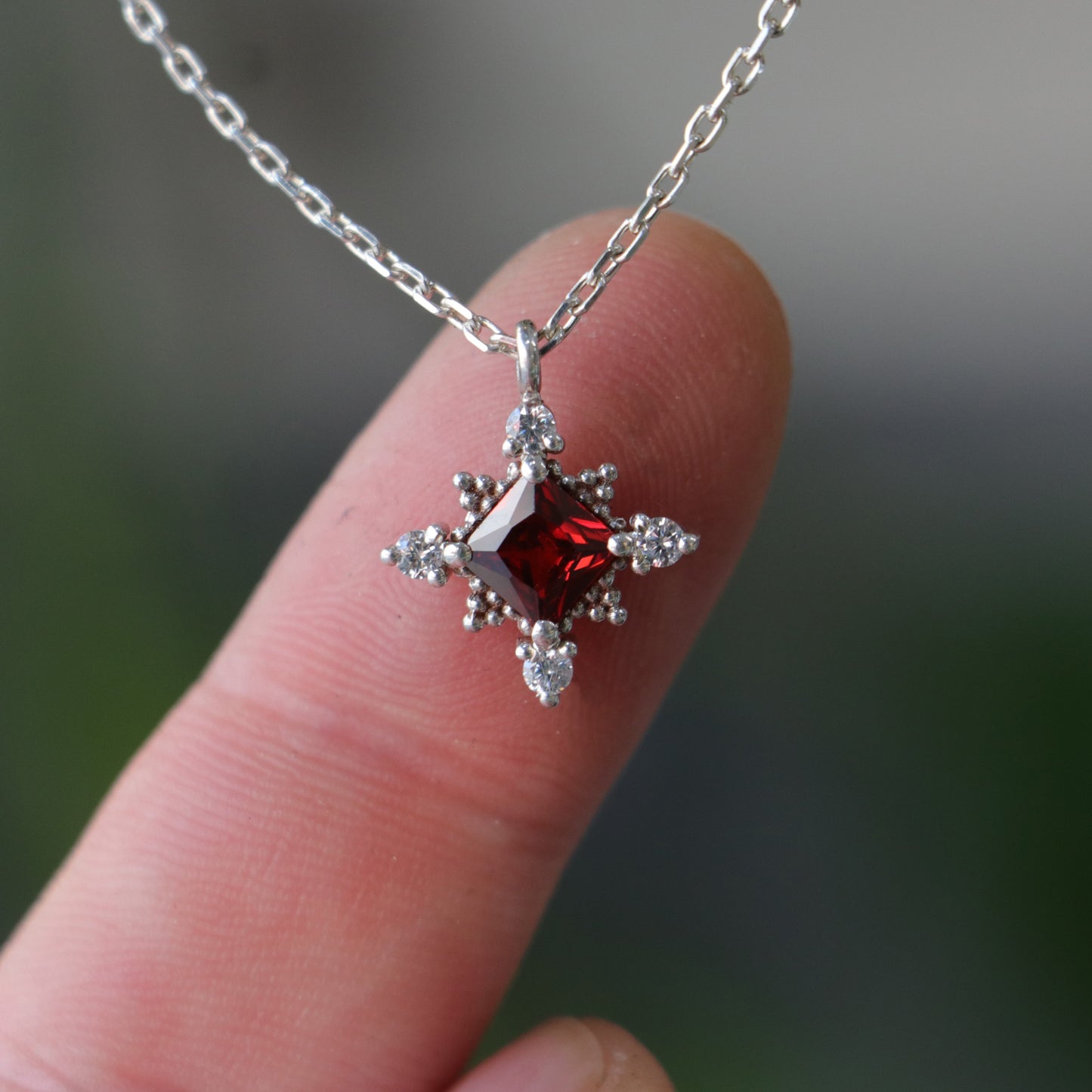 Princess Ruby and Moissanite 925 Silver Necklace