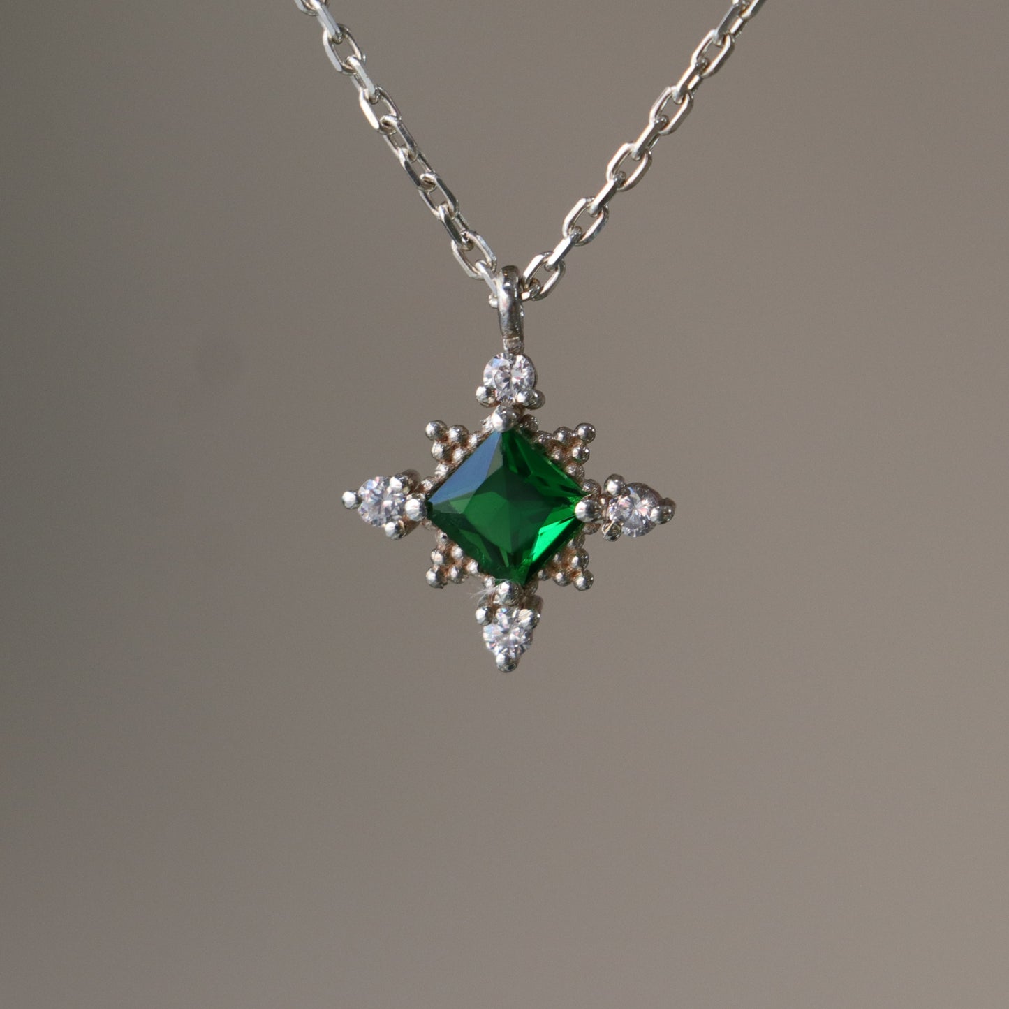 Princess Emerald and Moissanite 925 Silver Necklace