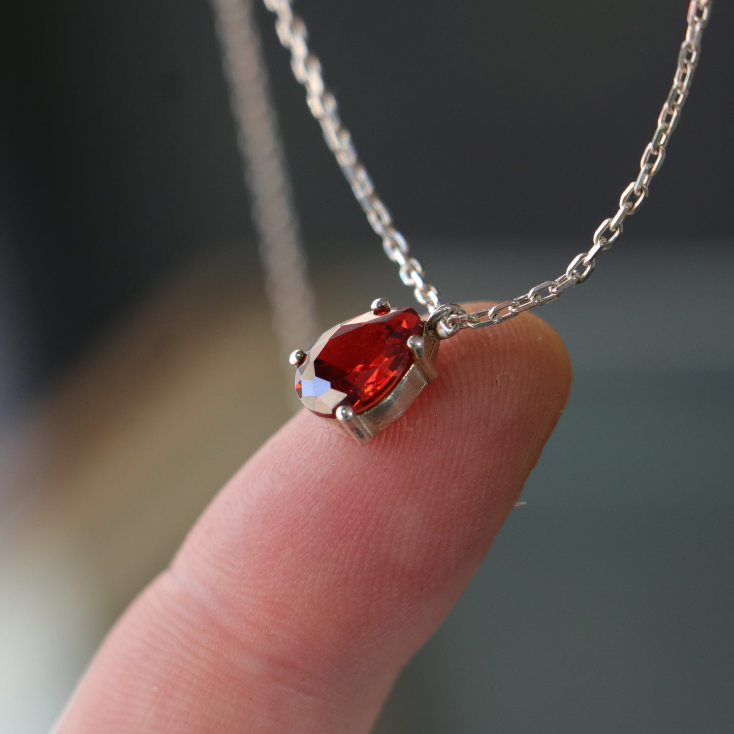 Minimal Damla Ruby 925 Gümüş Kolye