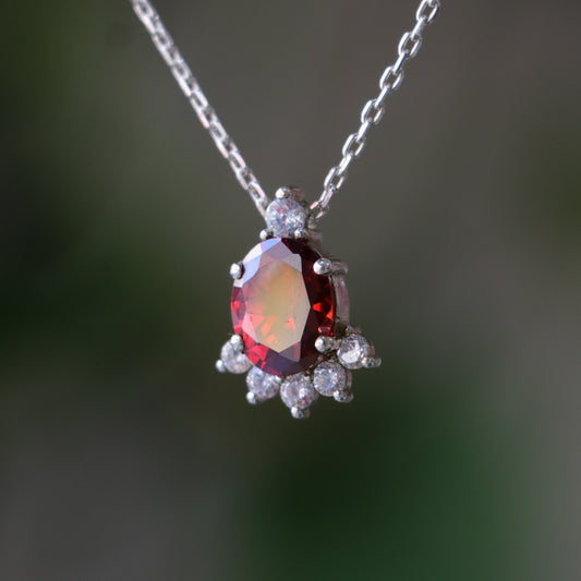 Oval Ruby and Moissanite 925 Silver Necklace