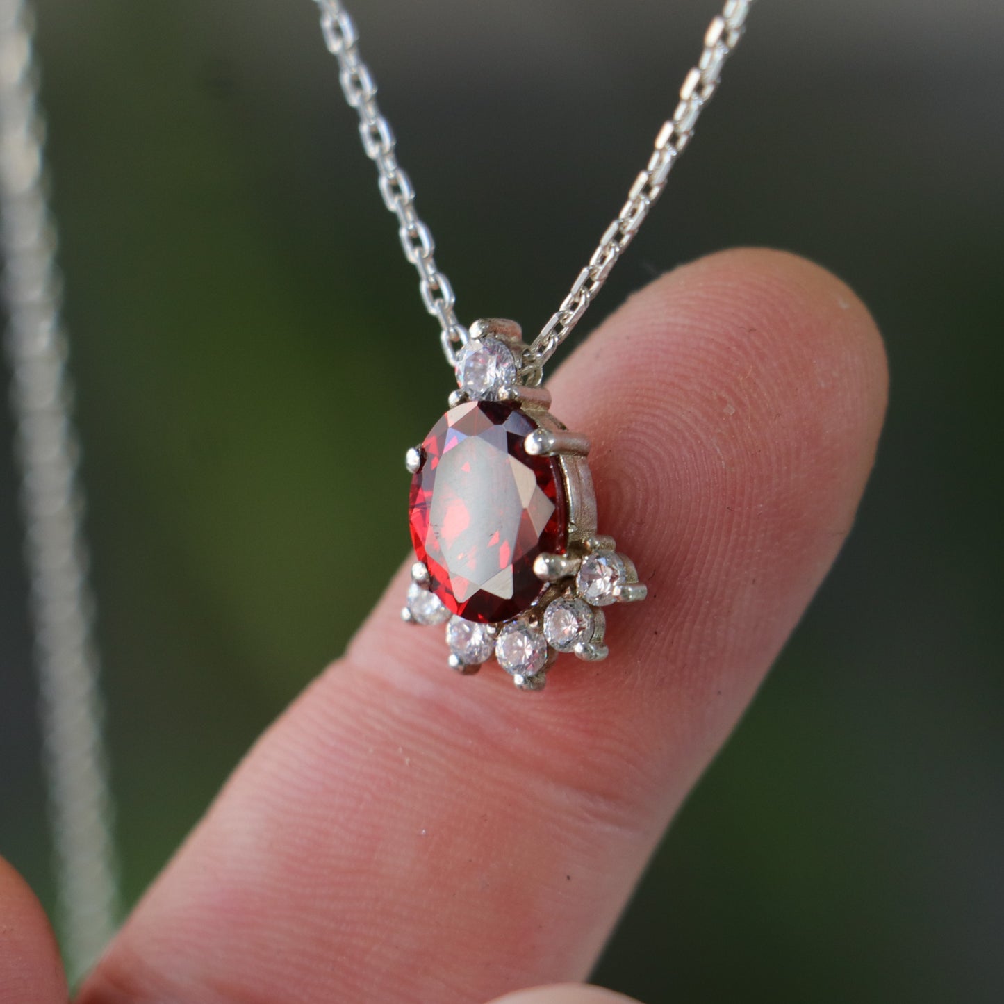 Oval Ruby and Moissanite 925 Silver Necklace