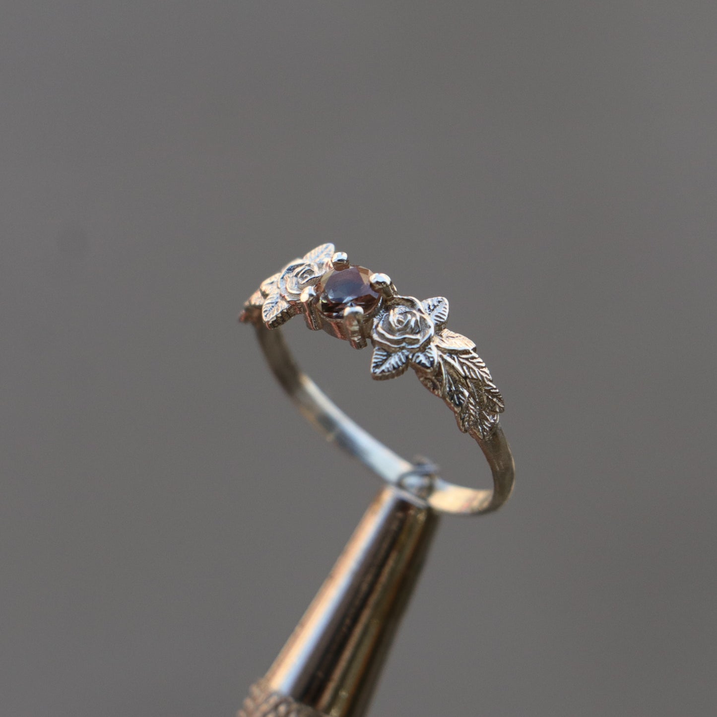 Leaves Garnet 925 Silver Gold Plated Ring