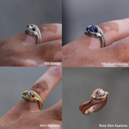 Tanzanite Ouroboros 925 Silver Gold Plated Ring