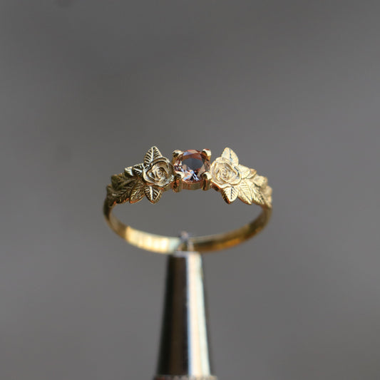 Leaves Garnet 925 Silver Gold Plated Ring