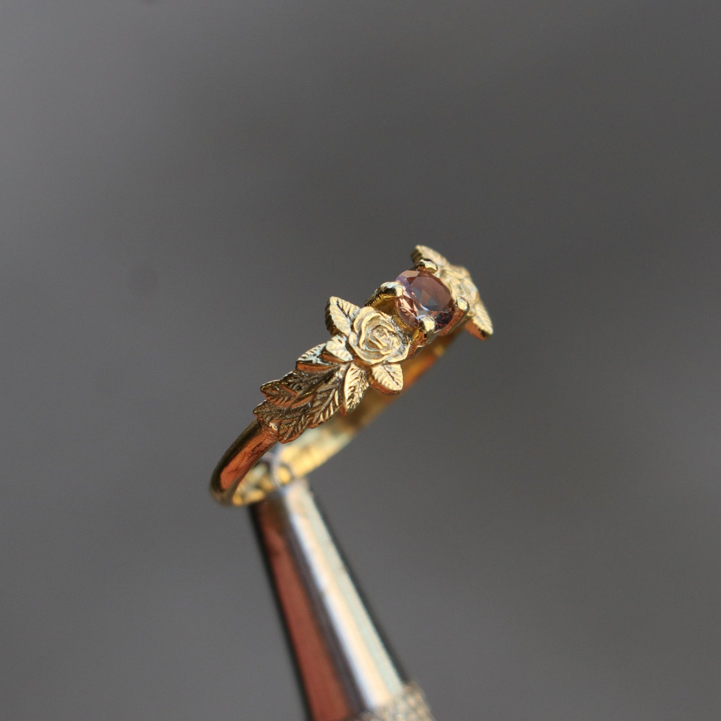 Leaves Garnet 925 Silver Gold Plated Ring