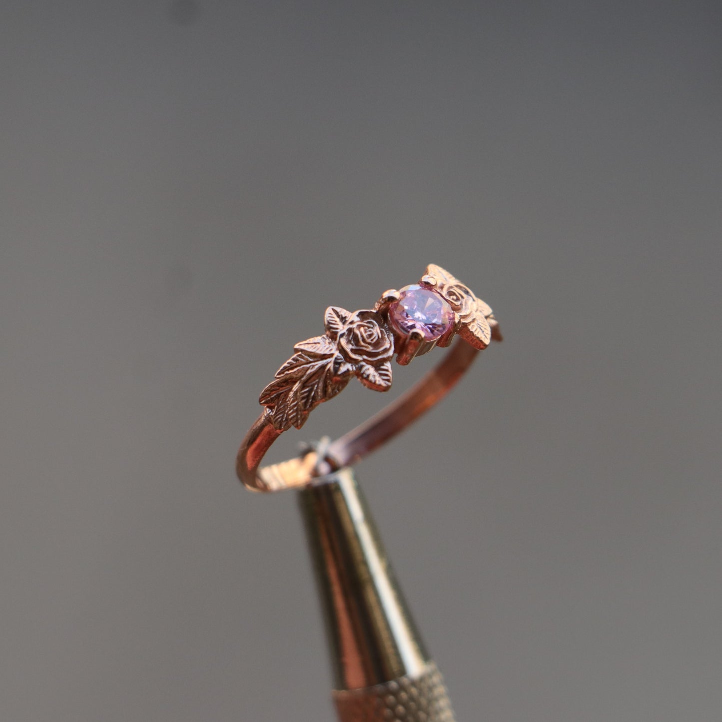 Yapraklar Pembe Kuvars 925 Gümüş Altın Kaplama Yüzük