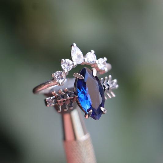 Mushroom and Spine Marquise Moissanite Set 925 Silver Ring