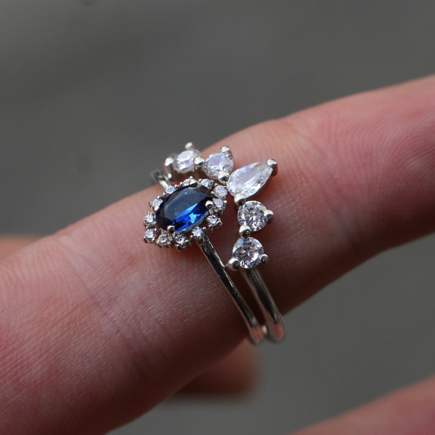 Safir ve Mozanit Set 925 Gümüş Yüzük