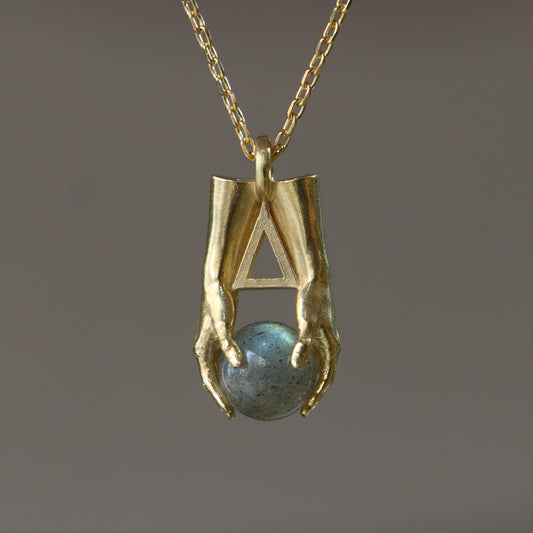 Mini Avuç Labradorite 925 Gümüş Altın Kaplama Kolye