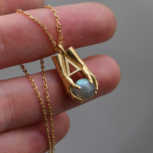 Mini Avuç Labradorite 925 Gümüş Altın Kaplama Kolye