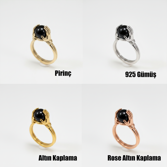 Clear Quartz 925 Silver Gold Plated Ring Between Hands