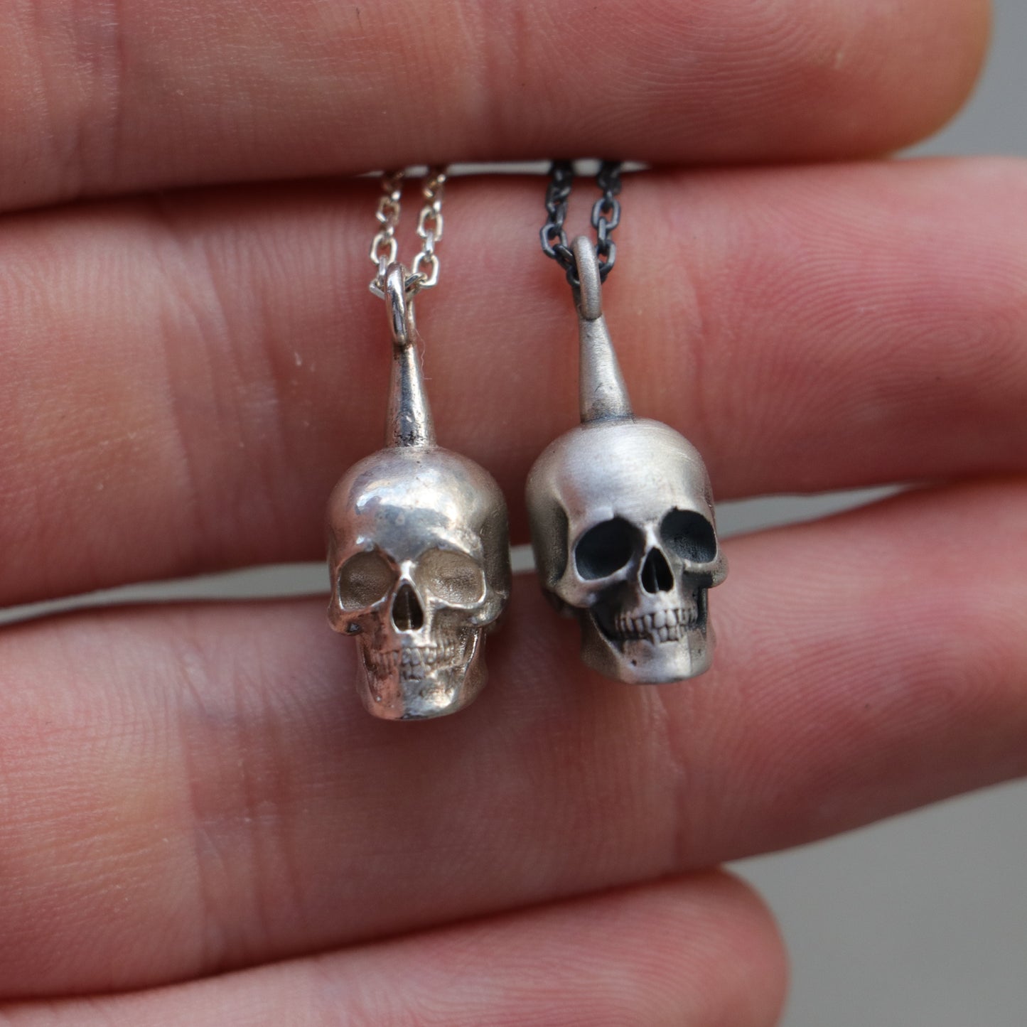 Mini Mini Skull 925 Oxidized Silver Necklace