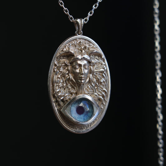 Medusa Medallion Blue Eye 925 Silver Necklace