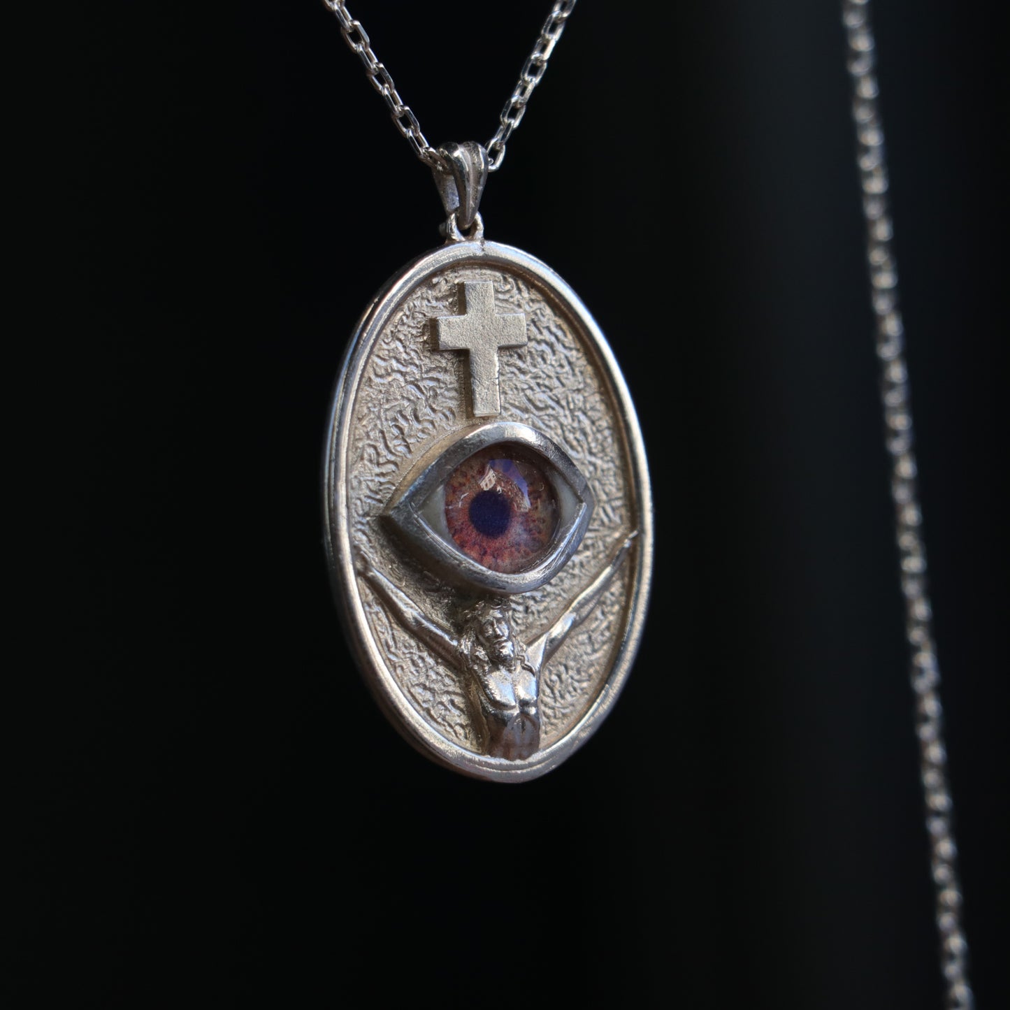 Jesus Christ and the Cross Blue Eye 925 Silver Necklace